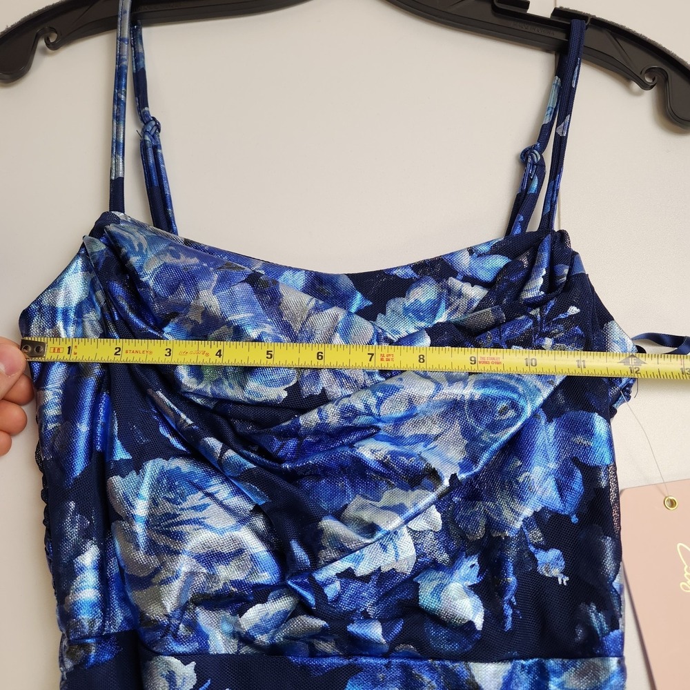 City Studios Cowl Neck Foiled Floral Ruched Royal Sleeveless Dress Juniors S NWT - Picture 7 of 9